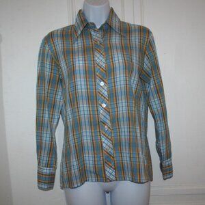 1970s Plaid Cotton Tie Up Blouse Noodle Soup Medium